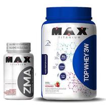 Top Whey 3W - 900g - Morango + ZMA 90 cáps - Max Titanium