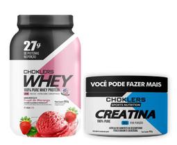 Top whey 3w 900g sabor frape de morango+creatina 150g choklers