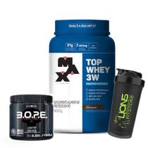 Top Whey 3w Mais Performance 900g Vitamina de Frutas Max Titanium + Pré Treino Epic 300g Probiótica + Coqueteleira