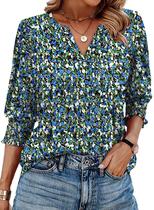 Top WIHOLL Spring Summer Floral de Manga 3/4 com decote em V para mulheres