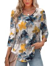 Top XIEERDUO de manga 3/4 com estampa floral plus size para mulheres Top XIEERDUO de manga 3/4 com estampa floral plus size para mulheres