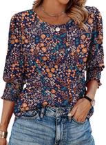 Top XIEERDUO Plus Size para mulheres com estampa floral de manga 3/4