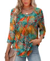 Top XIEERDUO, túnica plissada de manga 3/4, folgada, Dressy Beach