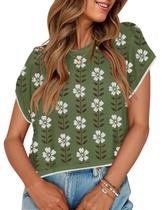 Top ZESICA, suéter feminino de verão, manga curta, gola redonda, tricotado