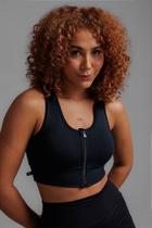 Top Zíper Lapela Preto com Bojo Removível e Detalhes nas Costas