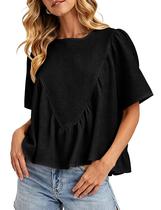 Top Ziqoty feminino de manga curta Peplum Babydoll Waffle Knit