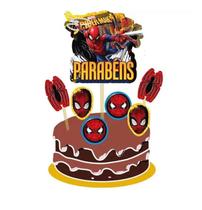 Topo Bolo Homem Aranha Decoração Festa Aniversário em EVA com 7 Toppers