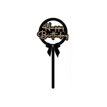 Topo de Bola MDF Happy Birthday Dourado Glitter Grinfest 1und