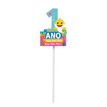 Topo de Bolo 1 Ano Festa Baby Shark - 1 Unidade - Cromus - Rizzo Festas