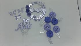 Topo de Bolo 15 anos Flores Lilás e Roxo personalizado Topo de Bolo 15 anos Flores Lilás e Roxo personalizado