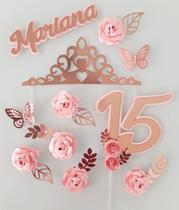 Topo de Bolo 15 anos flores personalizado princesa Topo de Bolo 15 anos flores personalizado princesa