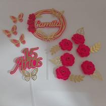 Topo de Bolo 15 anos Pink e Dourado personalizado Topo de Bolo 15 anos Pink e Dourado personalizado