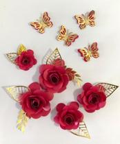 Topo de bolo 3d de luxo com borboletas e flores