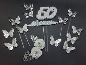 Topo De Bolo 50 Anos Borboletas Personalizado