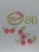 Topo de Bolo 9 flores personalizado