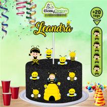 Topo de bolo Abelhinha (tema 3) + 20 Tags para aniversário