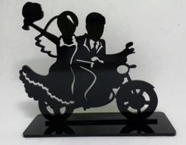 Topo de Bolo Acrílico Preto Casamento Noivos Decoração Moto