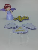 Topo de Bolo Batizado Anjinho Lilás 3d personalizado