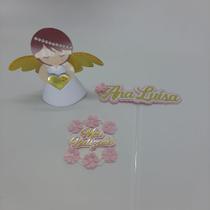 Topo de Bolo Batizado Menina 3d flores personalizado