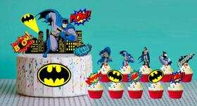 Topo De Bolo Batman e 20 Tag de Cupcake