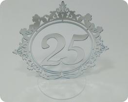 Topo de Bolo Bodas de Prata 25 Anos em Acrílico Espelhado - Decoração de Casamento