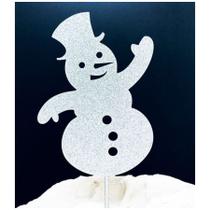 Topo de Bolo Boneco de Neve Glitter Prata Sonho Fino Rizzo Confeitaria