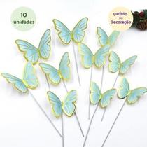 Topo de Bolo Borboleta - Azul com Dourado - kit com 10 unidades