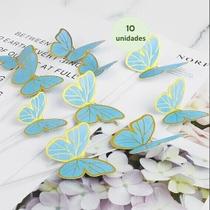 Topo de Bolo Borboleta - Azul com Dourado - kit com 10 unidades Topo de Bolo Borboleta - Azul com Dourado - kit com 10 unidades