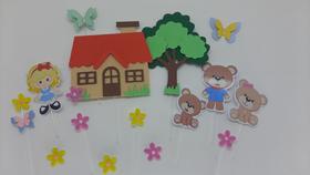 Topo de Bolo Borboletas Casinha Flores Ursinhos Menina