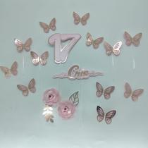 Topo de Bolo Borboletas Nome e Idade personalizado