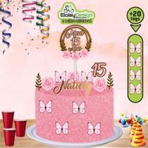 Topo de bolo Borboletas (tema 3) + 20 Tags para aniversário