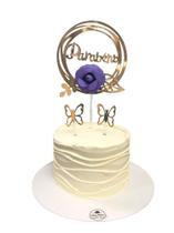 Topo De Bolo Com Flor Topper Borboleta Folha Redondo Parabens