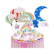 Topo De Bolo De Aniversário De Unicórnio Para Meninas Com Balões Arco-Íris E Topos De Cupcake Para Topo De Bolo De Aniversário De Unicórnio Para Meninas Com Balões Arco-Íris E Topos De Cupcake Para