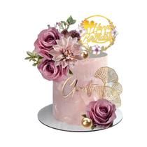 Topo De Bolo De Flor De Eucalipto Rosa Roxa Para Aniversário Casamento Festa Decorações De Bolo Com