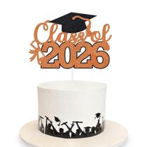 Topo de bolo de formatura DUIILHOS 2026 laranja com glitter Topo de bolo de formatura DUIILHOS 2026 laranja com glitter