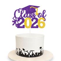 Topo de bolo de formatura DUIILHOS 2026 roxo e dourado com glitter Topo de bolo de formatura DUIILHOS 2026 roxo e dourado com glitter