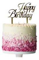 Topo De Bolo Decoração Festa Happy Birthday Dourado