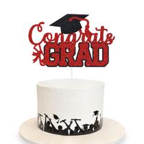 Topo de bolo DUIILHOS Congrats Grad vermelho com glitter 17 x 10 cm Topo de bolo DUIILHOS Congrats Grad vermelho com glitter 17 x 10 cm