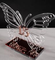 Topo de Bolo em Acrílico Cristal - Borboleta 18cm