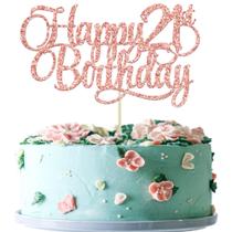 Topo de bolo Ephlyn 21 anos Rose Gold com glitter