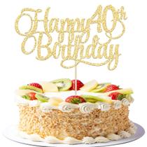 Topo de Bolo Ephlyn Aniversário de 40 Anos Glitter Dourado 20x16cm