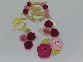 Topo de Bolo Especial 15 anos flores personalizado