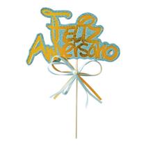 Topo De Bolo Feliz Aniversario Glitter (14x21cm)