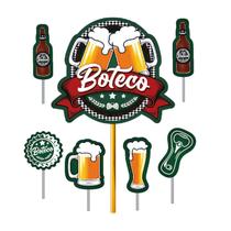 Topo de Bolo Festa de Boteco Cerveja Chopp Garrafa - 07 unid - piffer