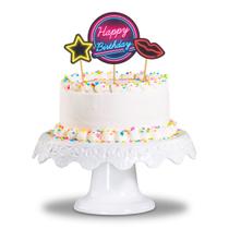 Topo de Bolo Festa Neon - 5 Itens Topo de Bolo Festa Neon - 5 Itens