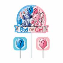 Topo de Bolo Festa Stitch Chá Revelação Decoração 13x22cm Topo de Bolo Festa Stitch Chá Revelação Decoração 13x22cm