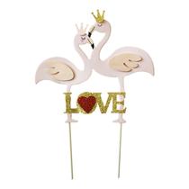 Topo de Bolo Flamingo Love Com 1 Peça Make+