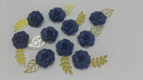 Topo de Bolo Flores Azul com dourado kit com 10 unidades Topo de Bolo Flores Azul com dourado kit com 10 unidades