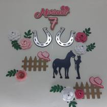 Topo de Bolo Flores Boiadeira e Cavalo Personalizado