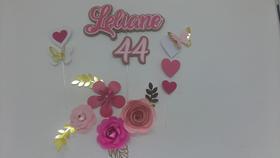 Topo de Bolo Flores Coração Borboleta personalizado